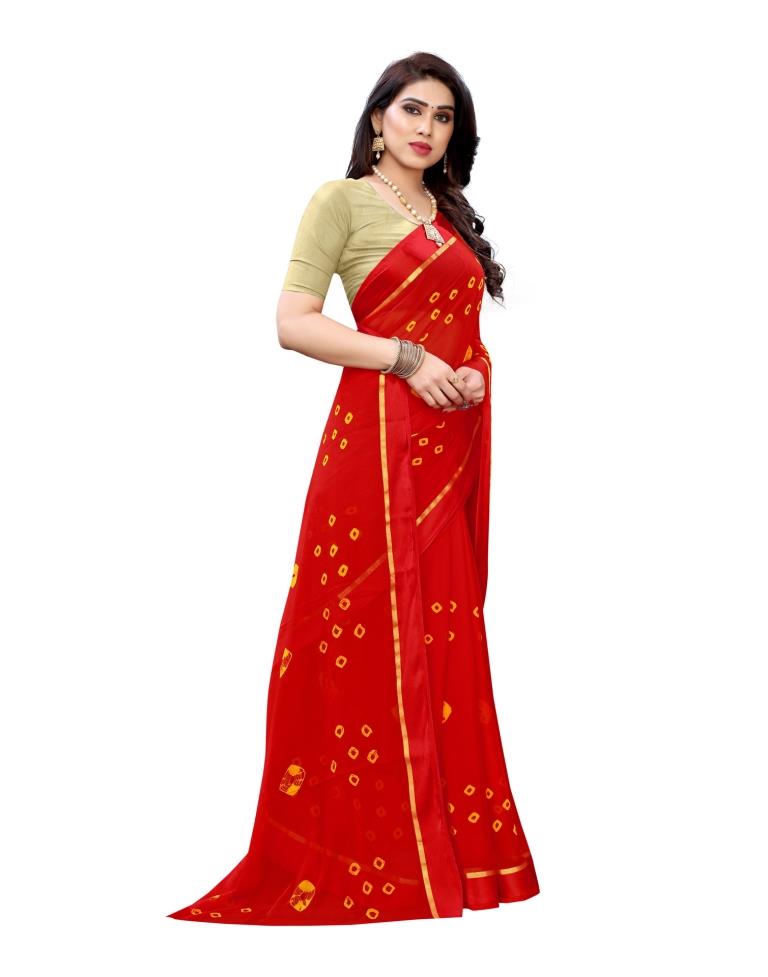 Red Coloured Chiffon Printed Casual saree | Sudathi