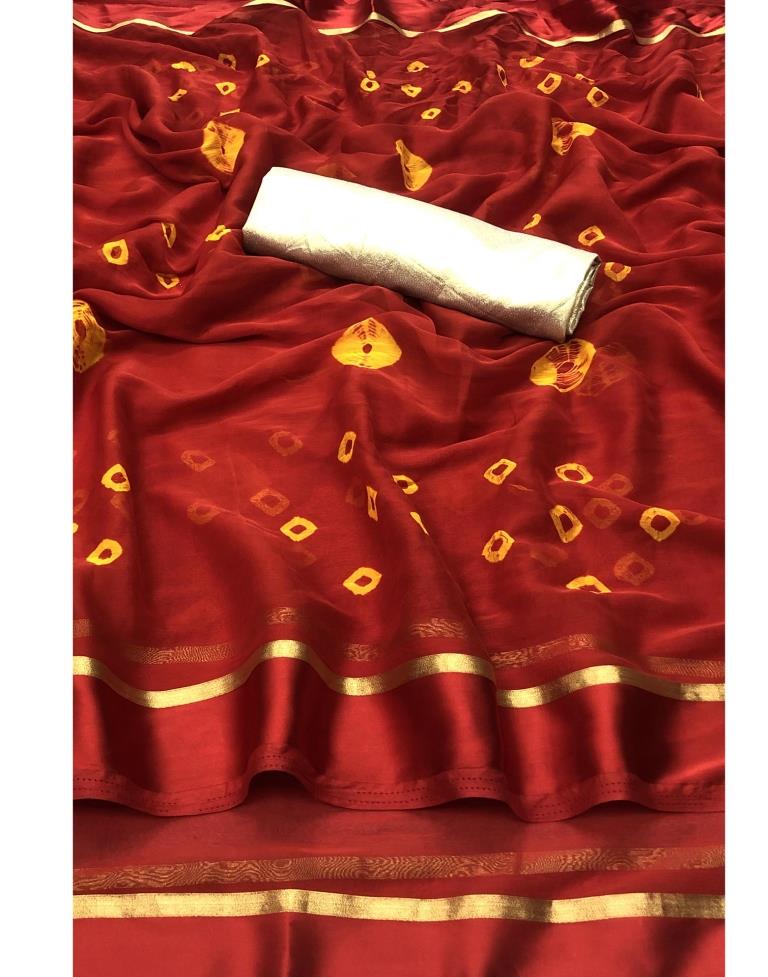 Red Coloured Chiffon Printed Casual saree | Sudathi