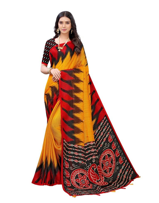 Mustard Yellow Printed Jute Saree
