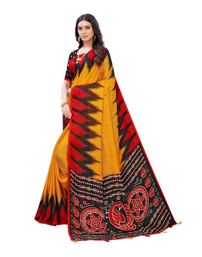 Mustard Yellow Printed Jute Saree