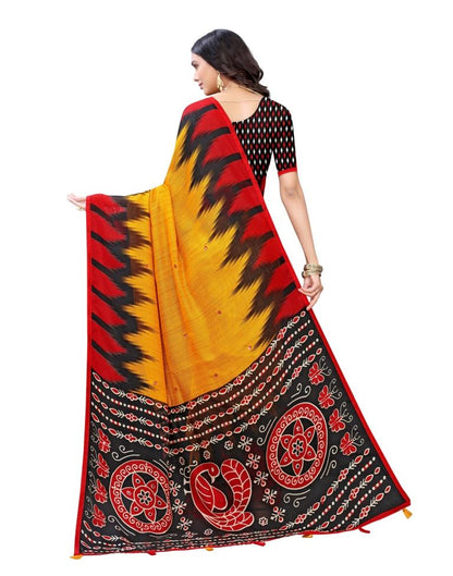 Mustard Yellow Printed Jute Saree