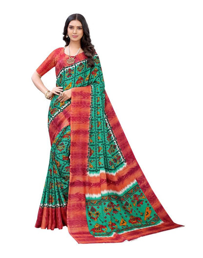 Green Coloured Poly Jute Printed Casual saree | Sudathi