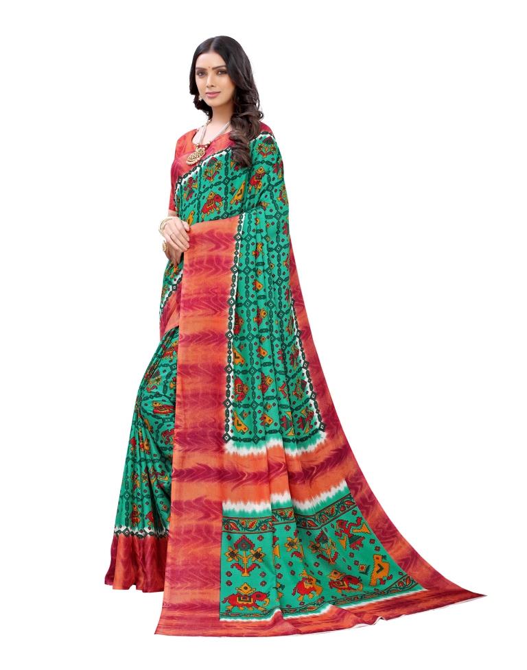 Green Coloured Poly Jute Printed Casual saree | Sudathi