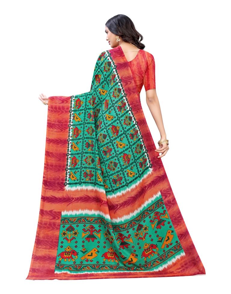 Green Coloured Poly Jute Printed Casual saree | Sudathi