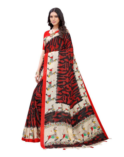 Red Coloured Poly Jute Printed Embellished Partywear saree | Sudathi