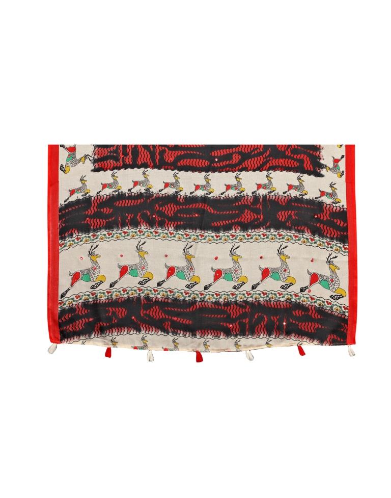 Red Coloured Poly Jute Printed Embellished Partywear saree | Sudathi