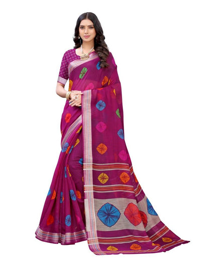 Purple Wine Coloured Poly Cotton Printed Casual saree | Sudathi