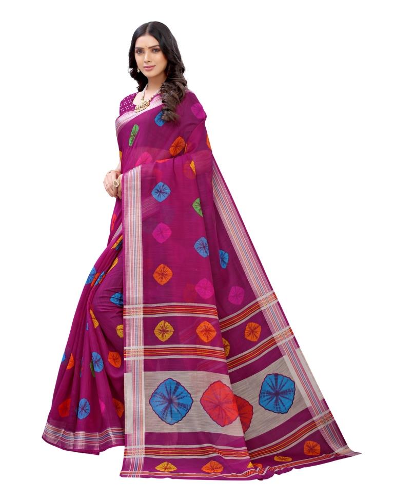Purple Wine Coloured Poly Cotton Printed Casual saree | Sudathi