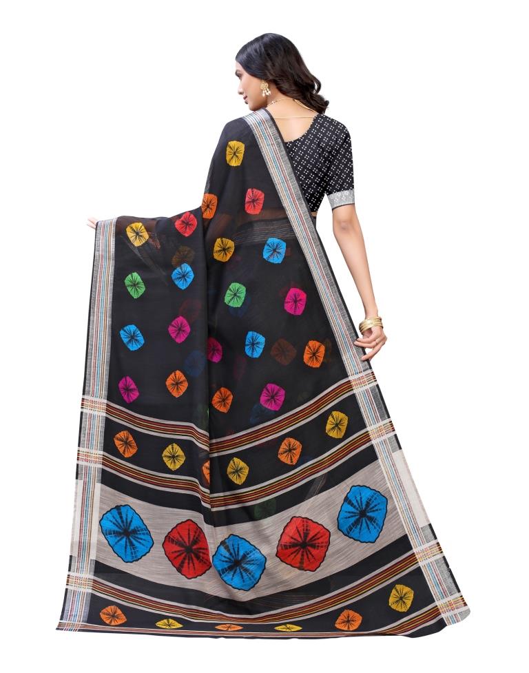 Black Coloured Poly Cotton Printed Casual saree | Sudathi