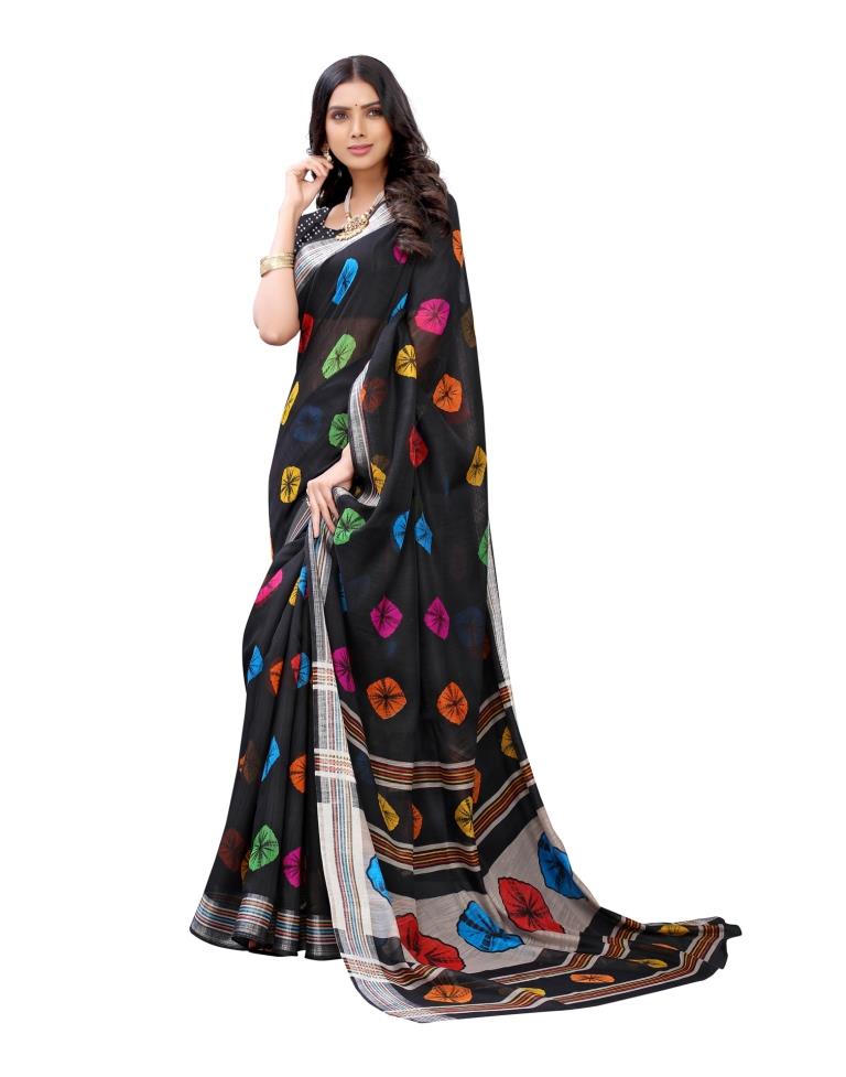 Black Coloured Poly Cotton Printed Casual saree | Sudathi