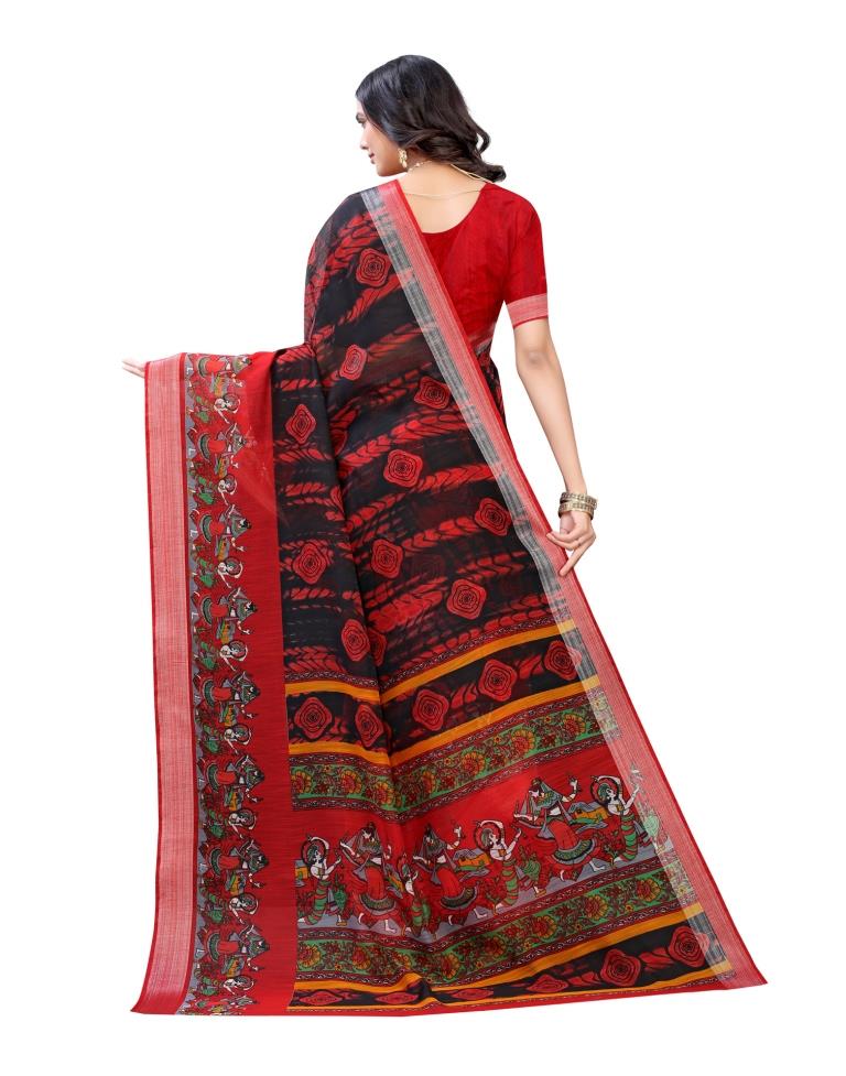 Red Coloured Poly Cotton Printed Casual saree | Sudathi