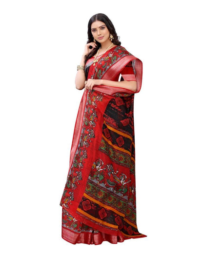Red Coloured Poly Cotton Printed Casual saree | Sudathi