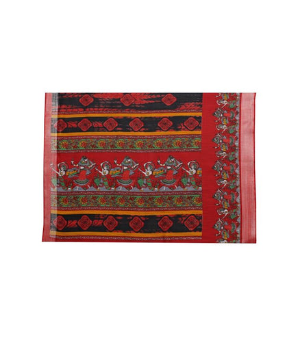 Red Coloured Poly Cotton Printed Casual saree | Sudathi