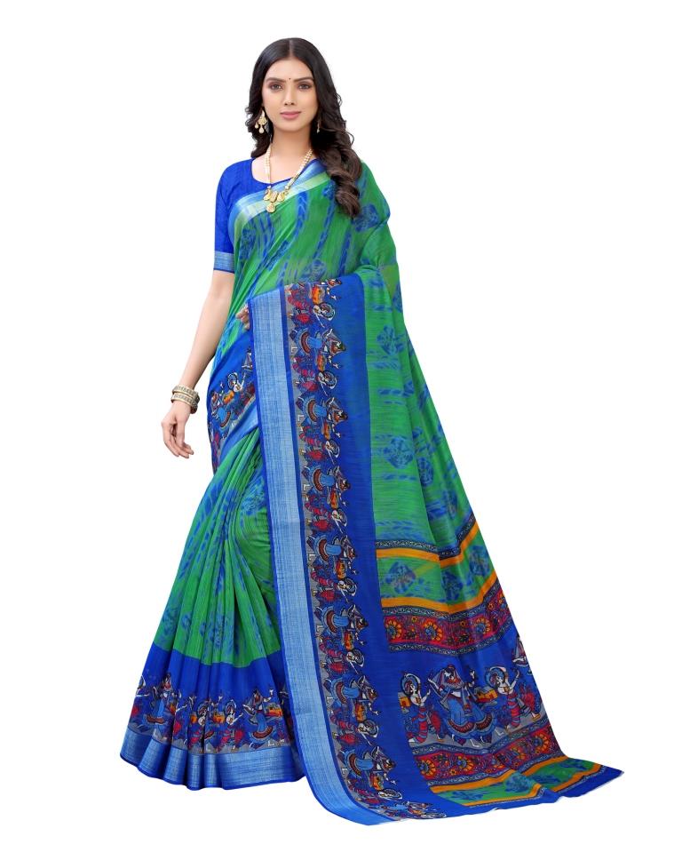 Blue Coloured Poly Cotton Printed Casual saree | Sudathi