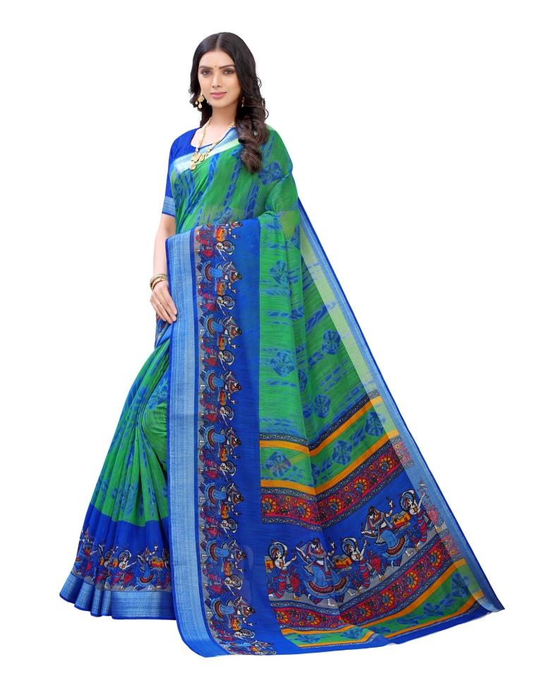 Blue Coloured Poly Cotton Printed Casual saree | Sudathi