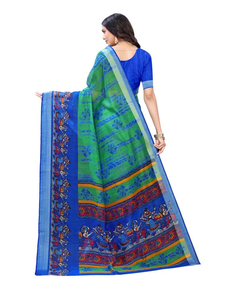 Blue Coloured Poly Cotton Printed Casual saree | Sudathi