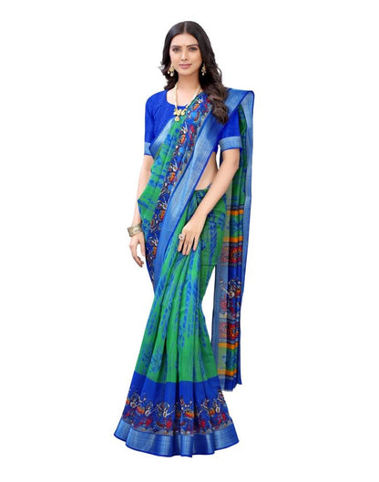 Blue Coloured Poly Cotton Printed Casual saree | Sudathi