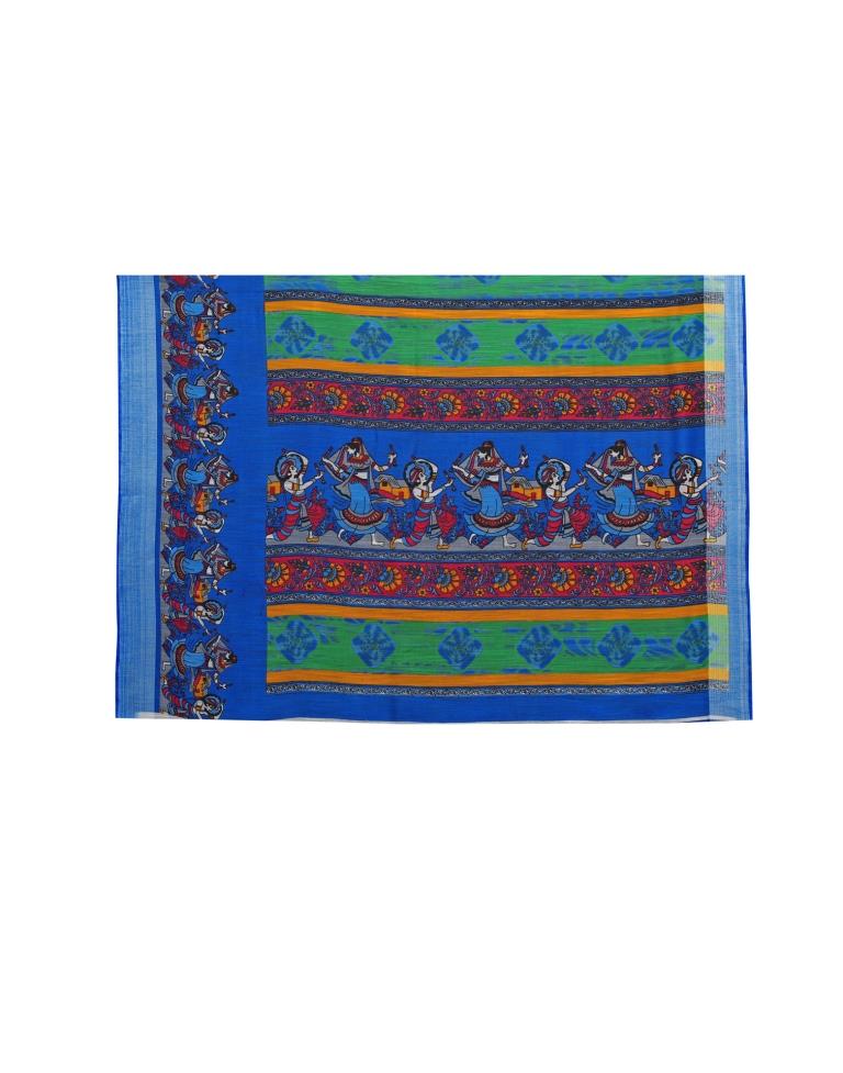 Blue Coloured Poly Cotton Printed Casual saree | Sudathi