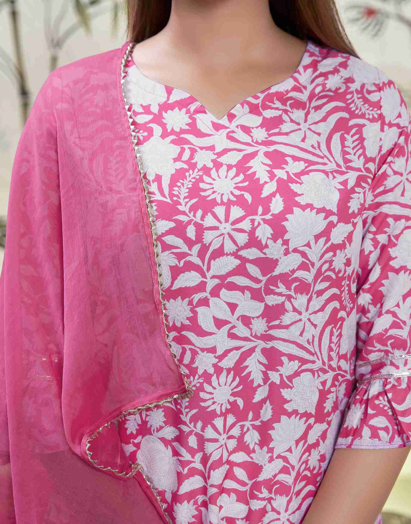 Pink Printed Rayon Straight Kurta Set With Dupatta