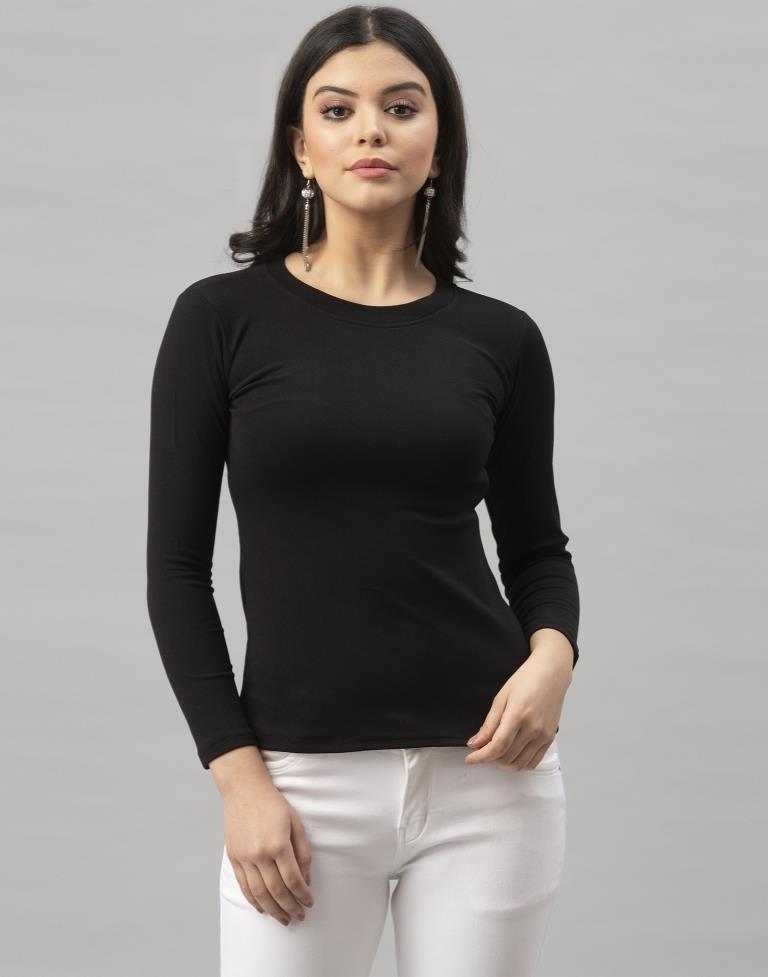 Sensuous Black Coloured Knitted Lycra Tops | Sudathi