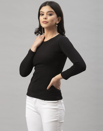 Sensuous Black Coloured Knitted Lycra Tops | Sudathi