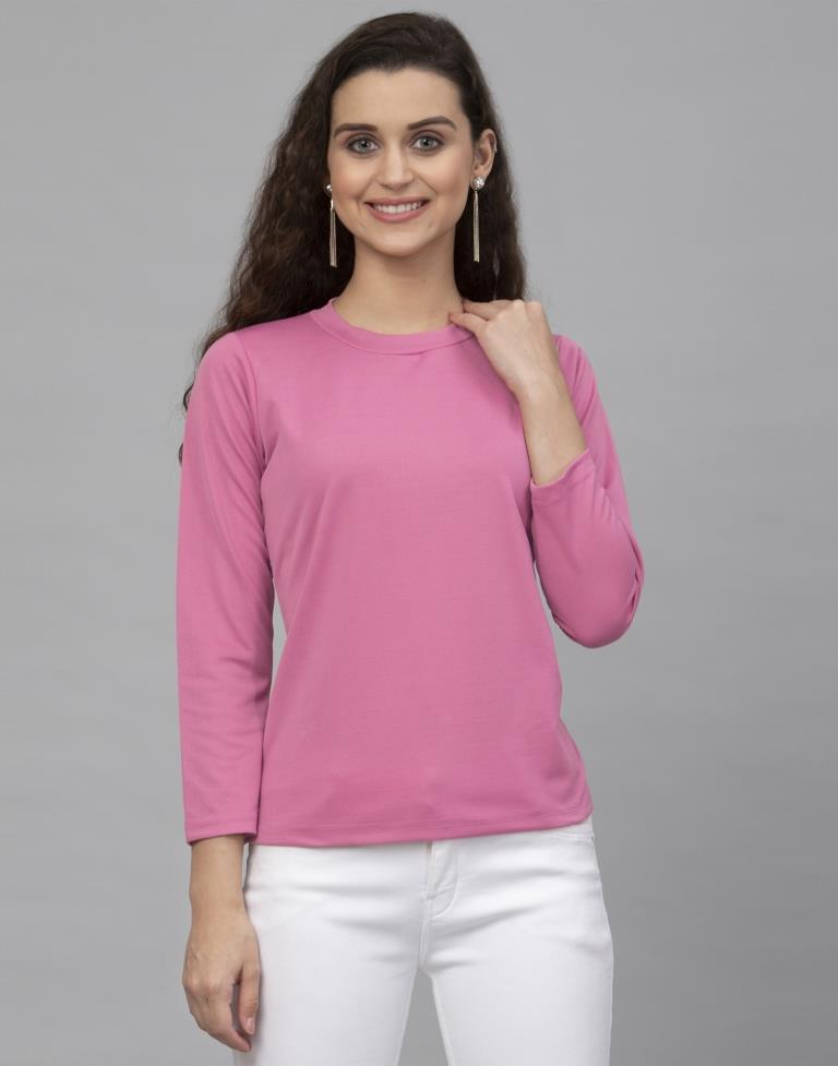 Glamorous Pink Coloured Knitted Lycra Tops | Leemboodi