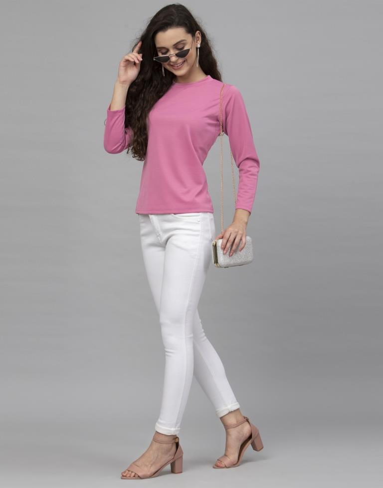 Glamorous Pink Coloured Knitted Lycra Tops | Leemboodi
