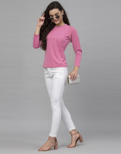 Glamorous Pink Coloured Knitted Lycra Tops | Leemboodi