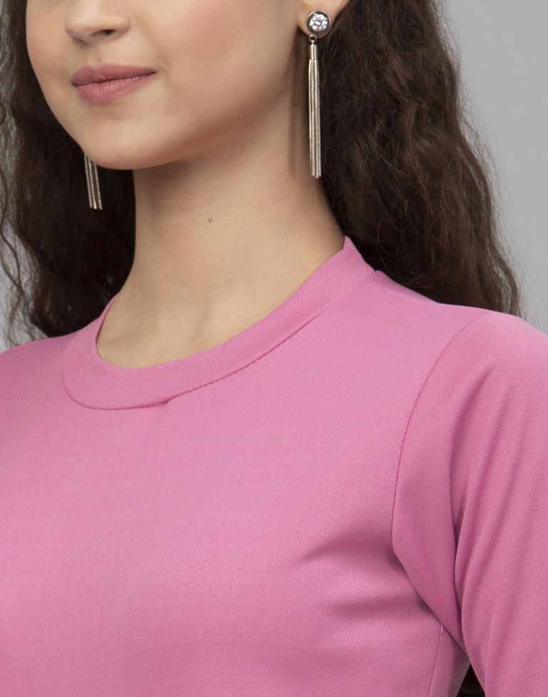 Glamorous Pink Coloured Knitted Lycra Tops | Leemboodi