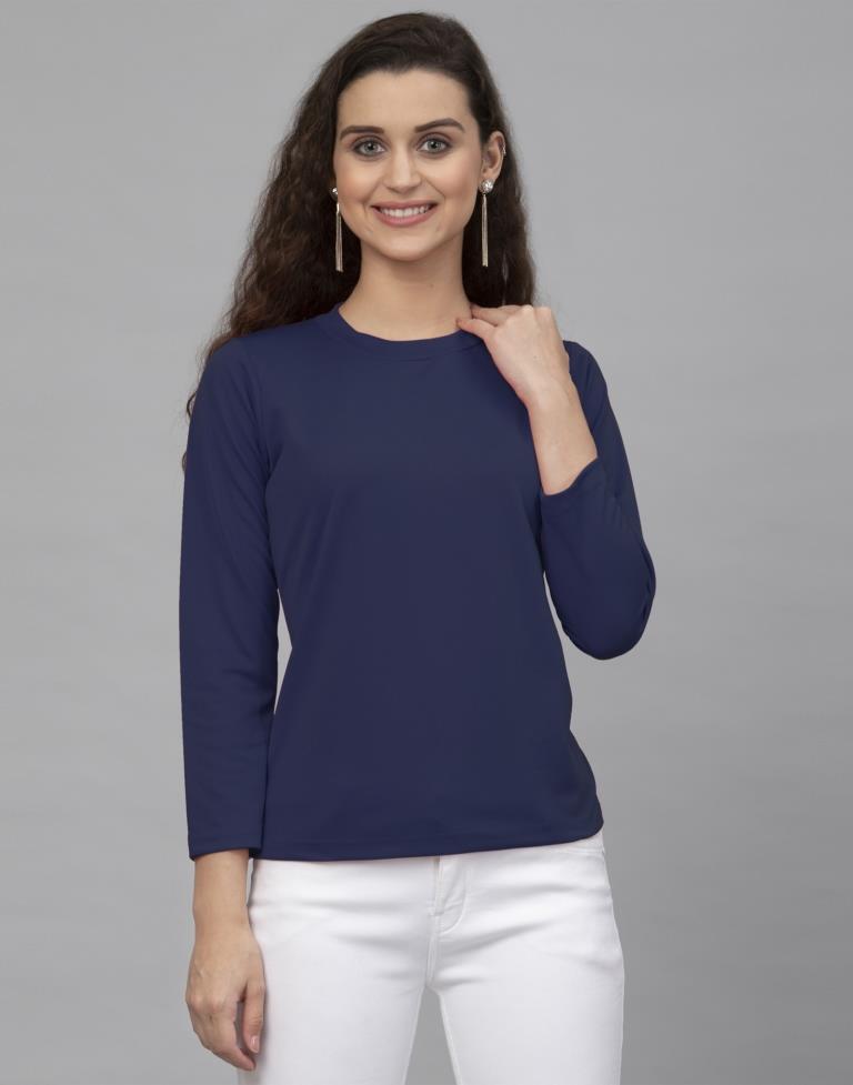 Beauteous Blue Coloured Knitted Lycra Tops | Sudathi