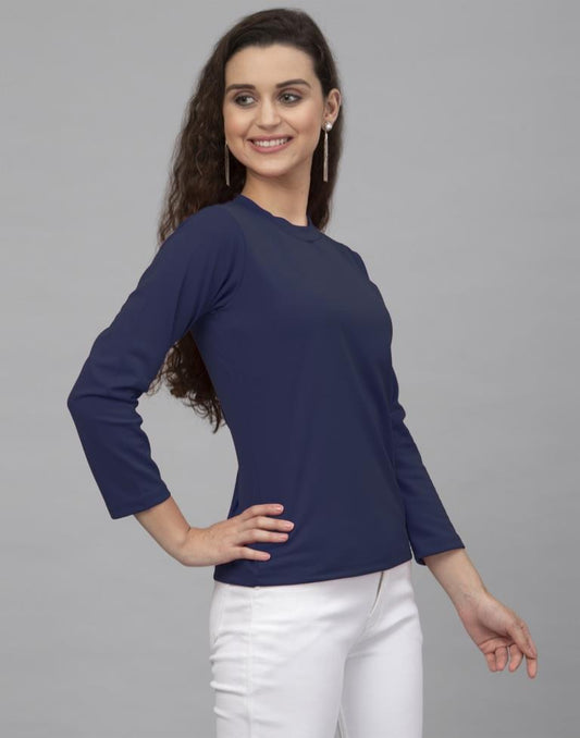 Beauteous Blue Coloured Knitted Lycra Tops | Sudathi