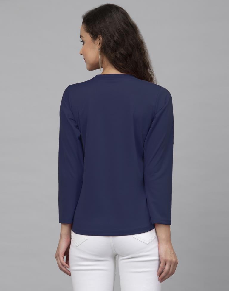 Beauteous Blue Coloured Knitted Lycra Tops | Sudathi