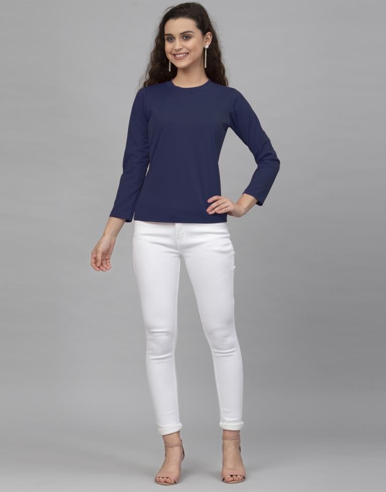 Beauteous Blue Coloured Knitted Lycra Tops | Sudathi