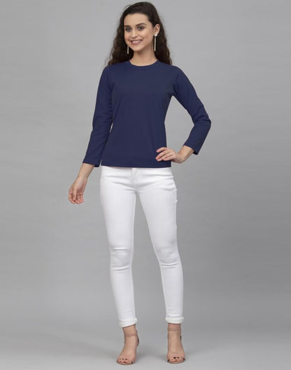 Beauteous Blue Coloured Knitted Lycra Tops | Sudathi