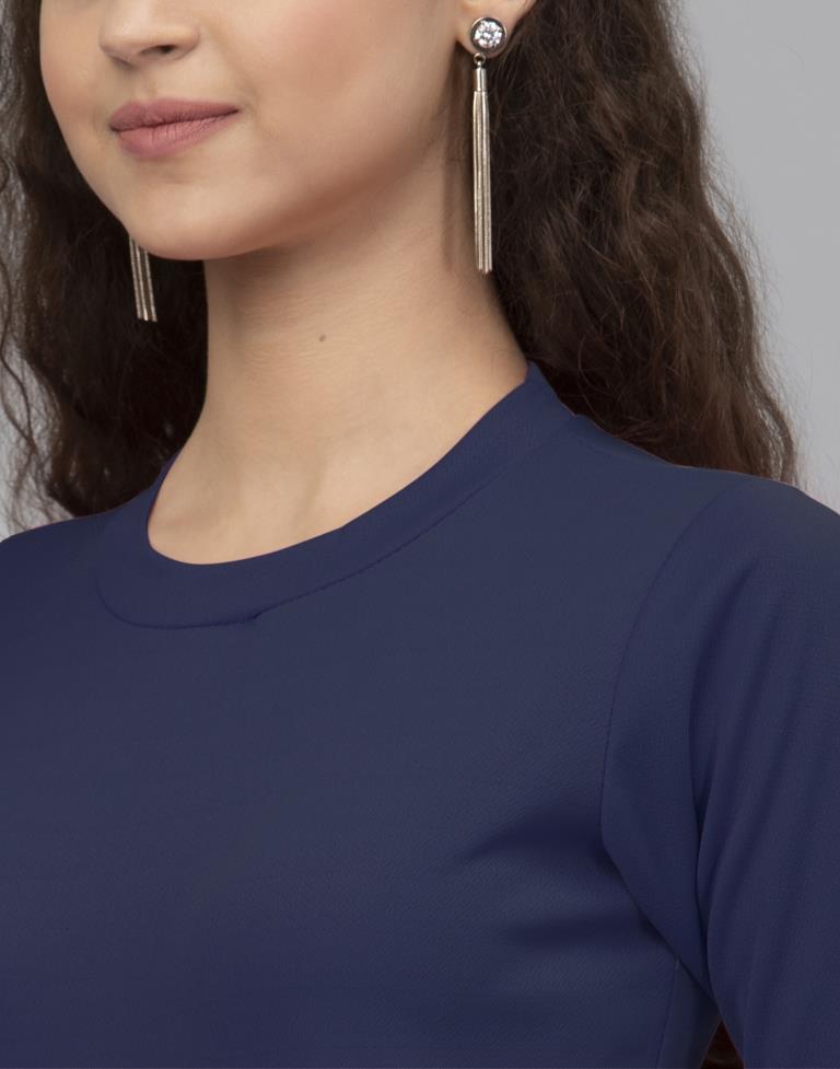 Beauteous Blue Coloured Knitted Lycra Tops | Sudathi