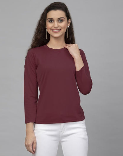 Amiable Maroon Coloured Knitted Lycra Tops | Leemboodi