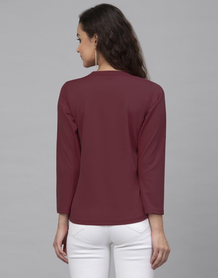 Amiable Maroon Coloured Knitted Lycra Tops | Leemboodi