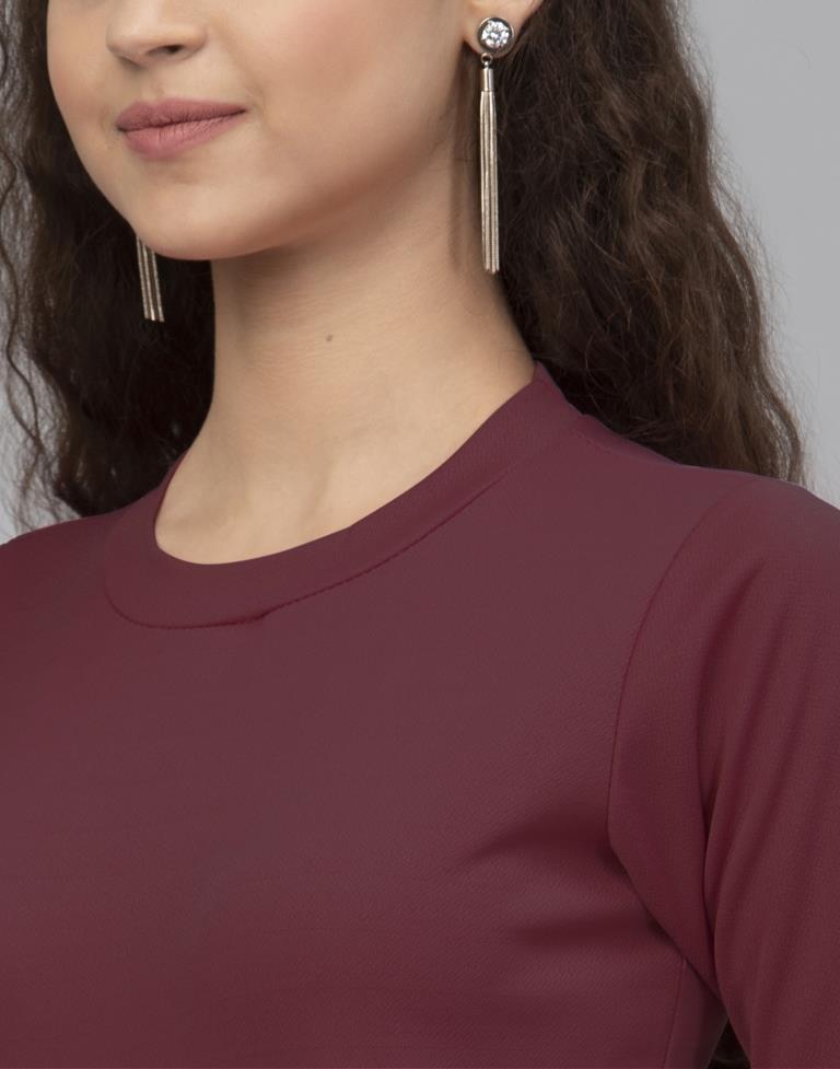 Amiable Maroon Coloured Knitted Lycra Tops | Leemboodi