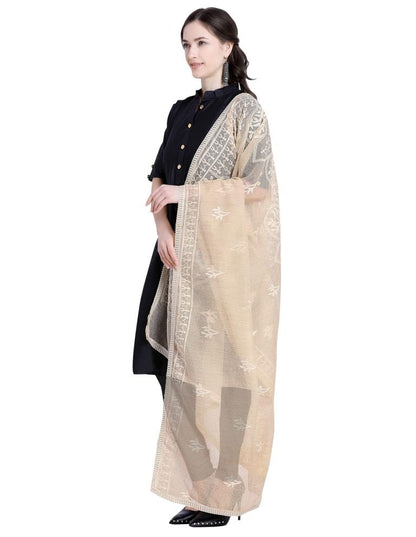 Whimsical Beige Coloured Cotton Thread Embroidered Dupatta | Sudathi