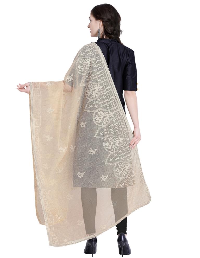 Whimsical Beige Coloured Cotton Thread Embroidered Dupatta | Sudathi
