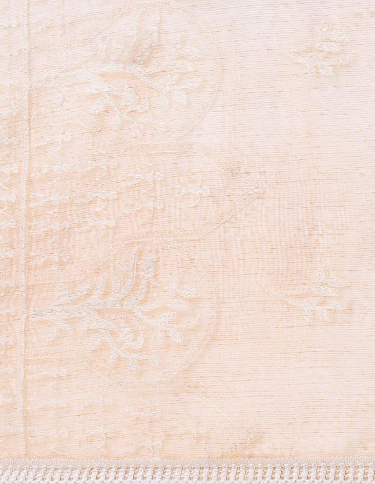 Whimsical Beige Coloured Cotton Thread Embroidered Dupatta | Sudathi