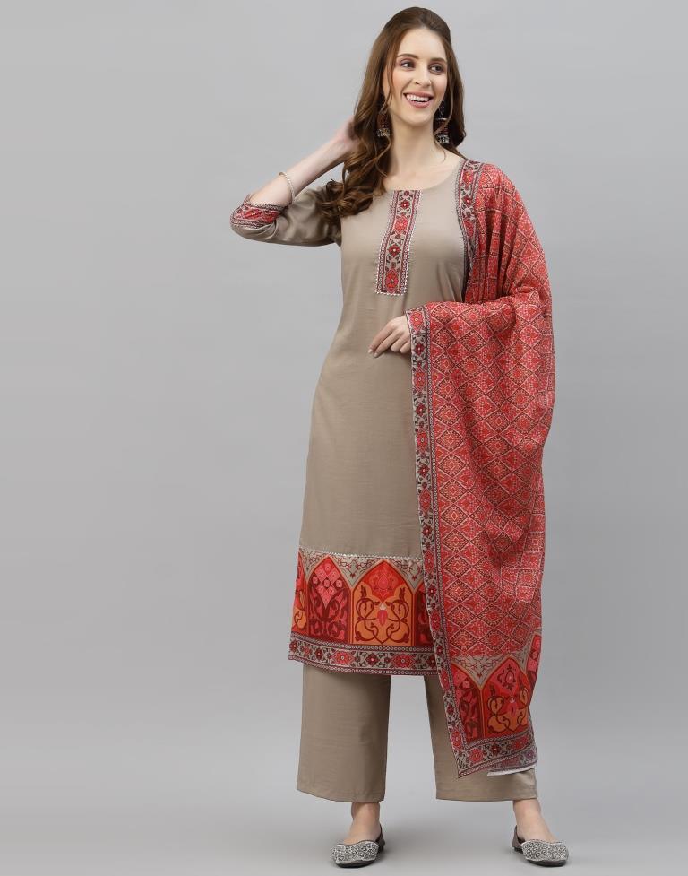 Light Grey Kurti With Pant And Dupatta | Leemboodi