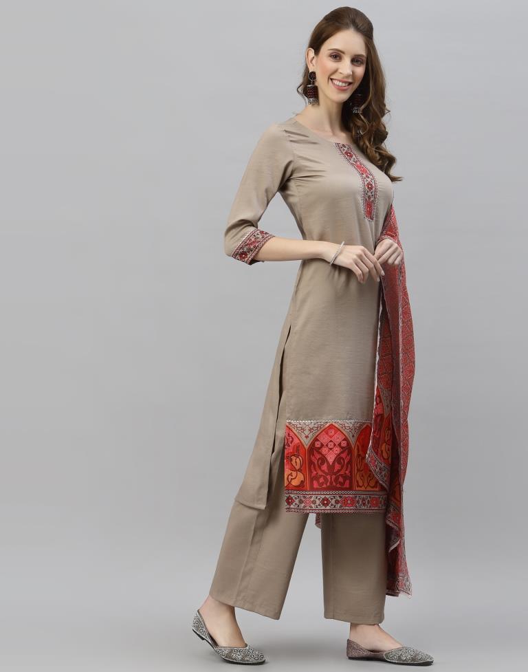 Light Grey Kurti With Pant And Dupatta | Leemboodi