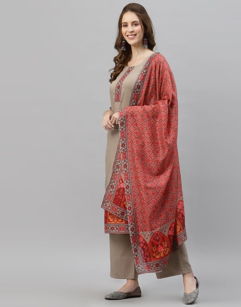 Light Grey Kurti With Pant And Dupatta | Leemboodi