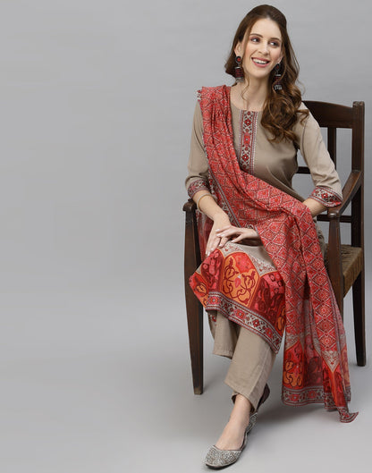Light Grey Kurti With Pant And Dupatta | Leemboodi