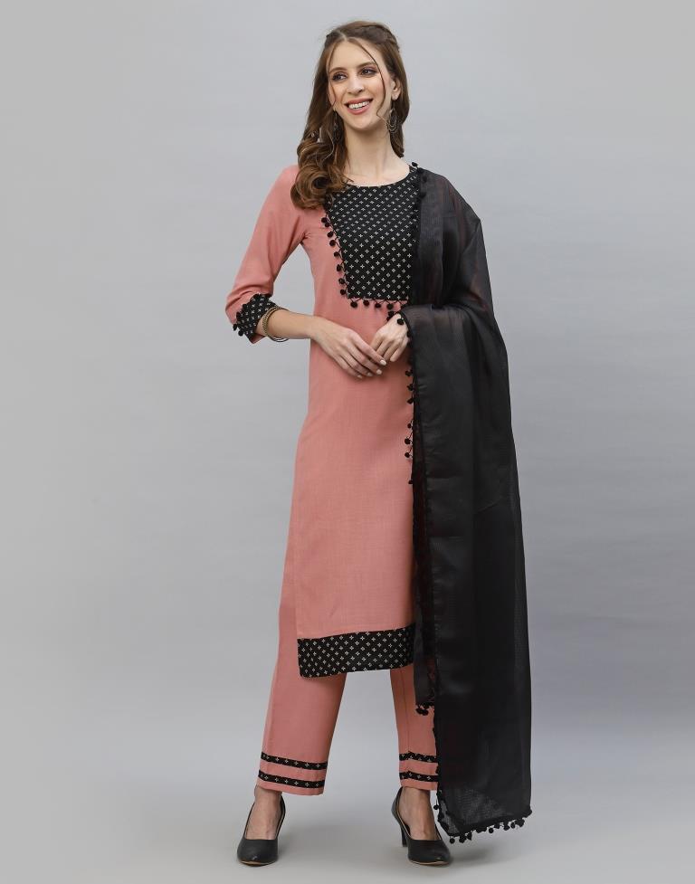 Peach Kurti With Pant And Dupatta | Leemboodi