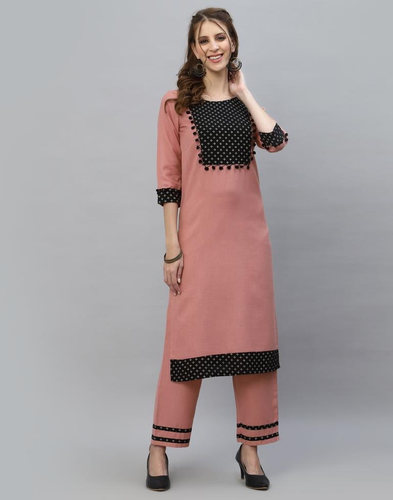 Peach Kurti With Pant And Dupatta | Leemboodi