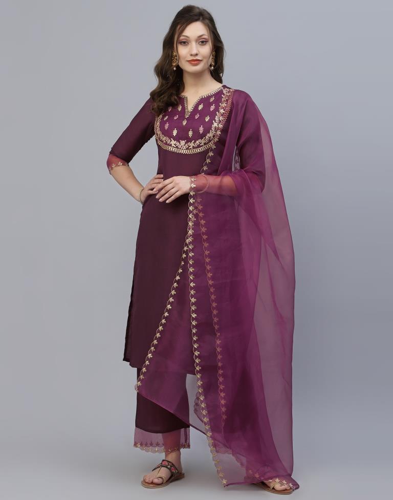 Wine Kurti With Pant And Dupatta | Sudathi