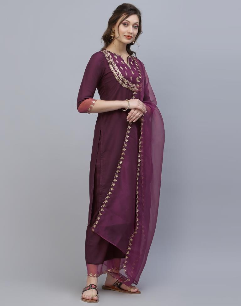 Wine Kurti With Pant And Dupatta | Sudathi