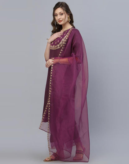 Wine Kurti With Pant And Dupatta | Sudathi